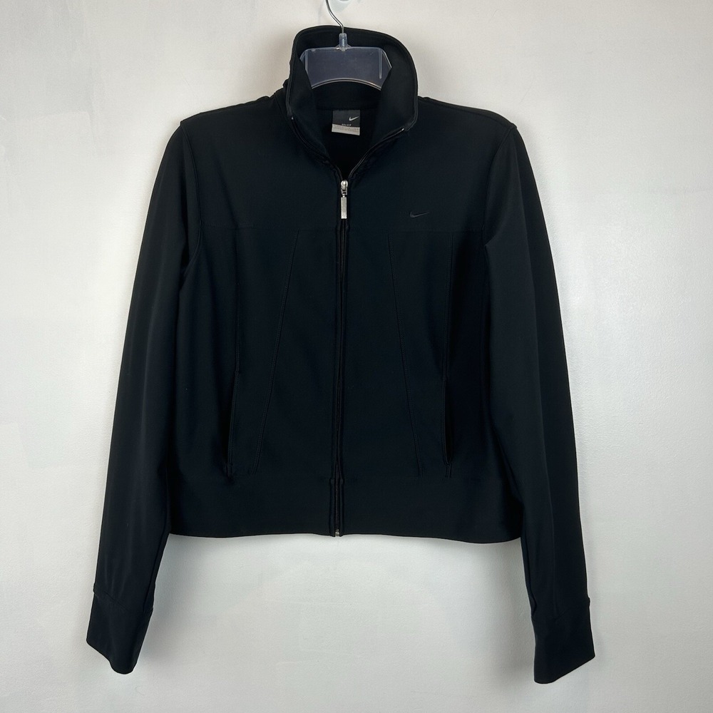 Nike Jacket Womans M Fit Dry Full Zip Black Stretch Active Short Style Read